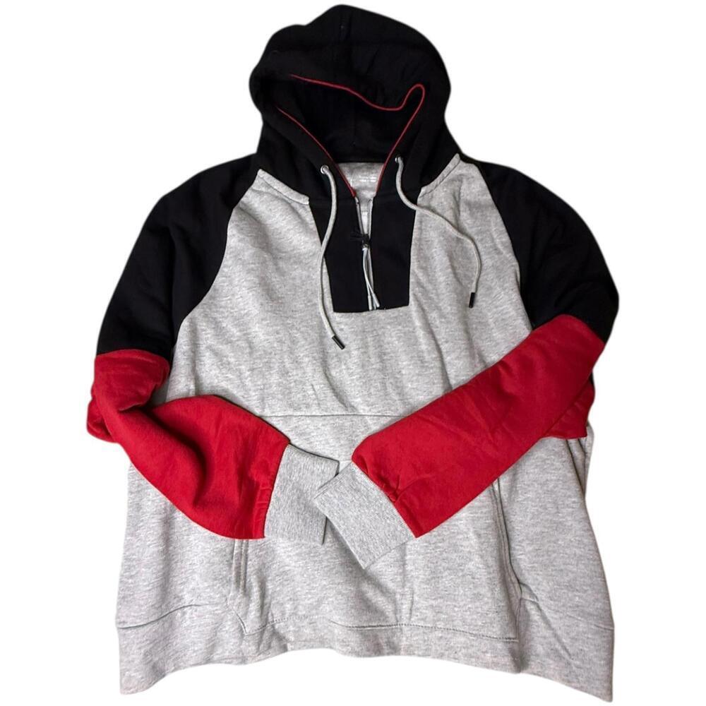 Gray Black Red Y2K Colorblock Hoodie Women’s XL